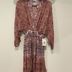 Taupe and Magenta Print Dress